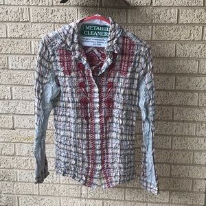 Johnny Was 3J Workshop Button Down Embroidered Shirt